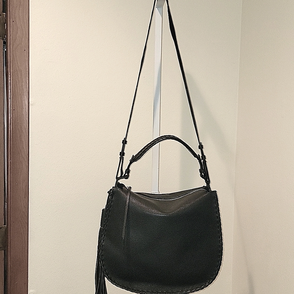 ALLSAINTS MORI BLACK PEBBLED LEATHER TOP HANDLE CROSSBODY/SHOULDER BAG - Picture 5 of 16